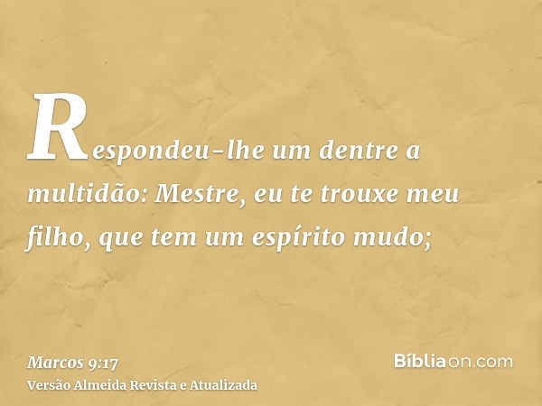 Respondeu-lhe um dentre a multidão: Mestre, eu te trouxe meu filho, que tem um espírito mudo;