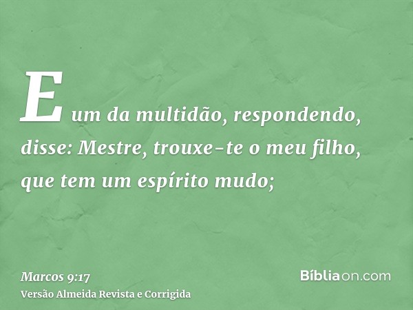 E um da multidão, respondendo, disse: Mestre, trouxe-te o meu filho, que tem um espírito mudo;