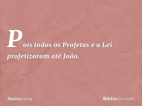 Pois todos os Profetas e a Lei profetizaram até João. -- Mateus 11:13