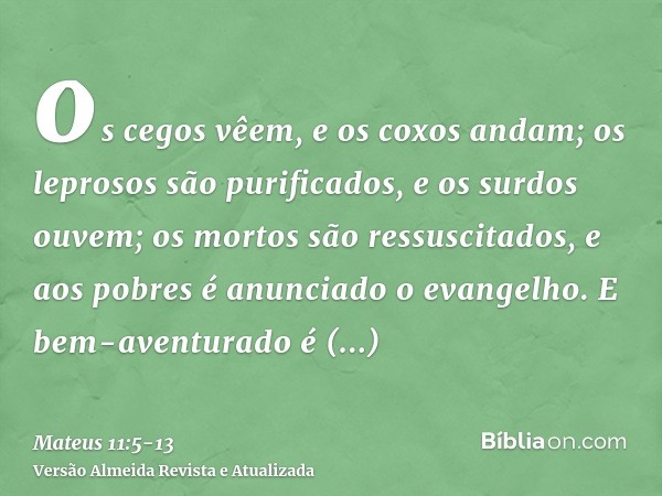 os cegos vêem, e os coxos andam; os leprosos são purificados, e os surdos ouvem; os mortos são ressuscitados, e aos pobres é anunciado o evangelho.E bem-aventur