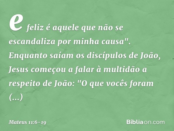 e feliz é aquele que não se escandaliza por minha causa". Enquanto saíam os discípulos de João, Jesus começou a falar à multidão a respeito de João: "O que você