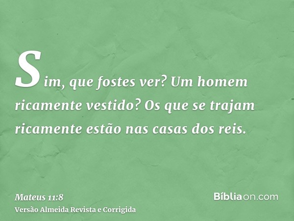 Sim, que fostes ver? Um homem ricamente vestido? Os que se trajam ricamente estão nas casas dos reis.