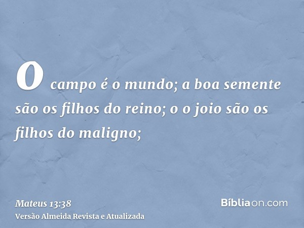 o campo é o mundo; a boa semente são os filhos do reino; o o joio são os filhos do maligno;