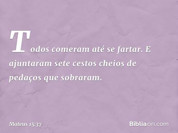 Todos comeram até se fartar. E ajuntaram sete cestos cheios de pedaços que sobraram. -- Mateus 15:37