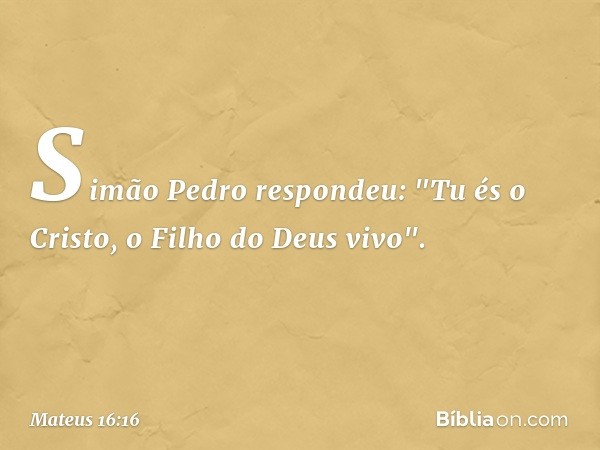 Simão Pedro respondeu: "Tu és o Cristo, o Filho do Deus vivo". -- Mateus 16:16