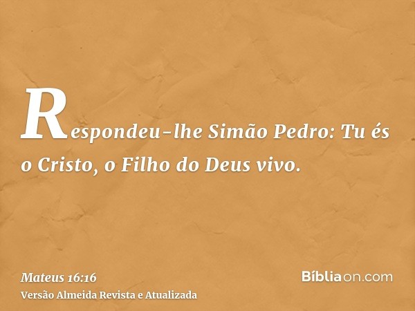 Respondeu-lhe Simão Pedro: Tu és o Cristo, o Filho do Deus vivo.