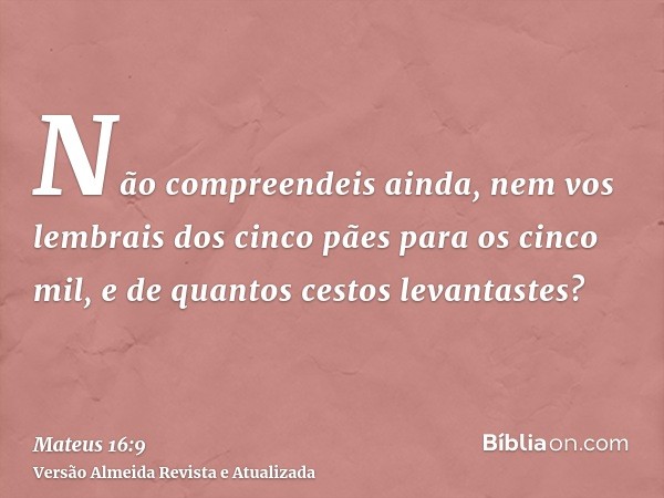 Não compreendeis ainda, nem vos lembrais dos cinco pães para os cinco mil, e de quantos cestos levantastes?