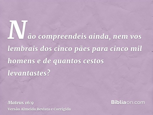 Não compreendeis ainda, nem vos lembrais dos cinco pães para cinco mil homens e de quantos cestos levantastes?