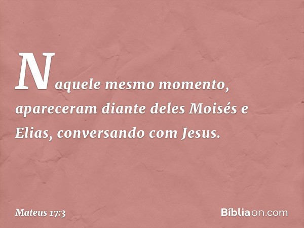 Naquele mesmo momento, apareceram diante deles Moisés e Elias, conversando com Jesus. -- Mateus 17:3