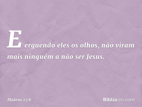 E erguendo eles os olhos, não viram mais ninguém a não ser Jesus. -- Mateus 17:8