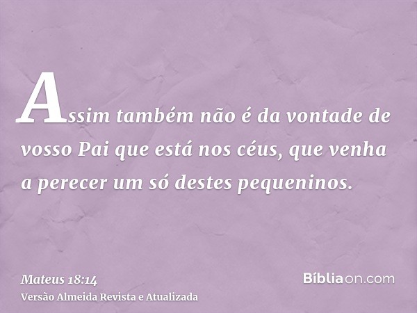 Assim também não é da vontade de vosso Pai que está nos céus, que venha a perecer um só destes pequeninos.