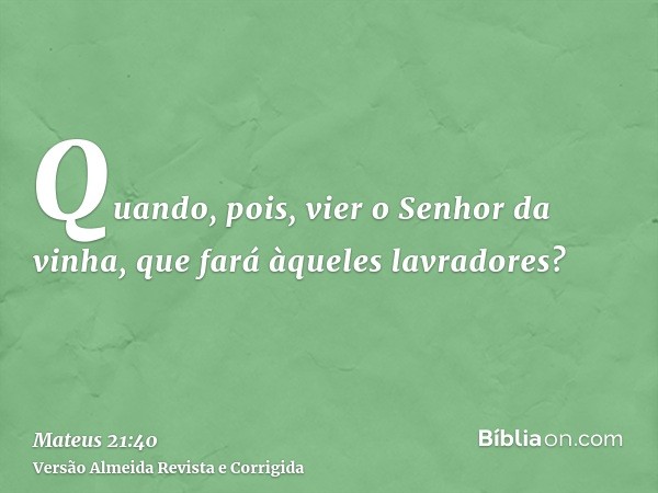 Quando, pois, vier o Senhor da vinha, que fará àqueles lavradores?