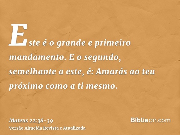 Este é o grande e primeiro mandamento.E o segundo, semelhante a este, é: Amarás ao teu próximo como a ti mesmo.