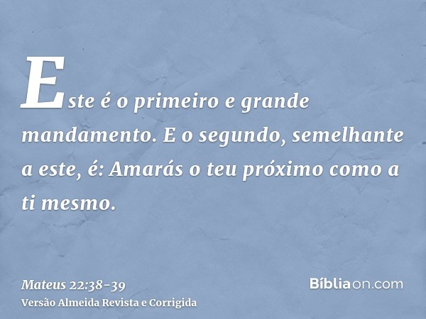 Este é o primeiro e grande mandamento.E o segundo, semelhante a este, é: Amarás o teu próximo como a ti mesmo.