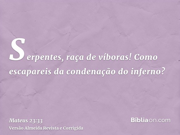 Serpentes, raça de víboras! Como escapareis da condenação do inferno?