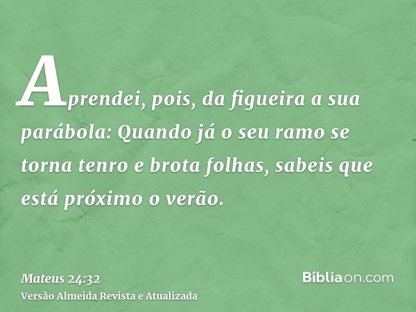 Aprendei, pois, da figueira a sua parábola: Quando já o seu ramo se torna tenro e brota folhas, sabeis que está próximo o verão.