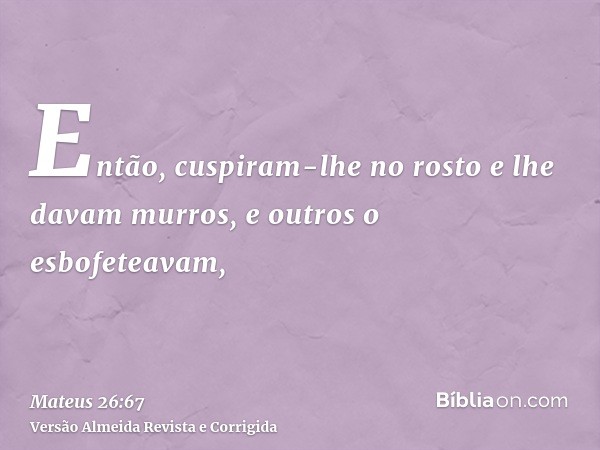 Então, cuspiram-lhe no rosto e lhe davam murros, e outros o esbofeteavam,