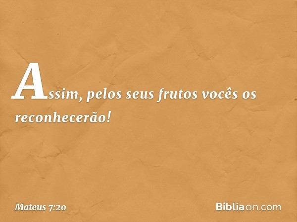 Assim, pelos seus frutos vocês os reconhecerão! -- Mateus 7:20