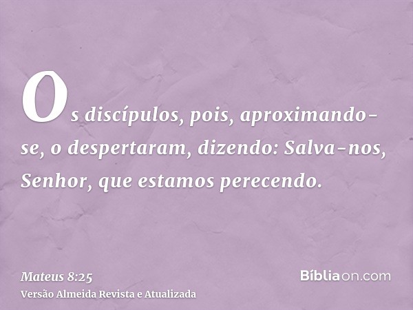 Os discípulos, pois, aproximando-se, o despertaram, dizendo: Salva-nos, Senhor, que estamos perecendo.