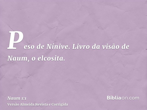 Peso de Nínive. Livro da visão de Naum, o elcosita.