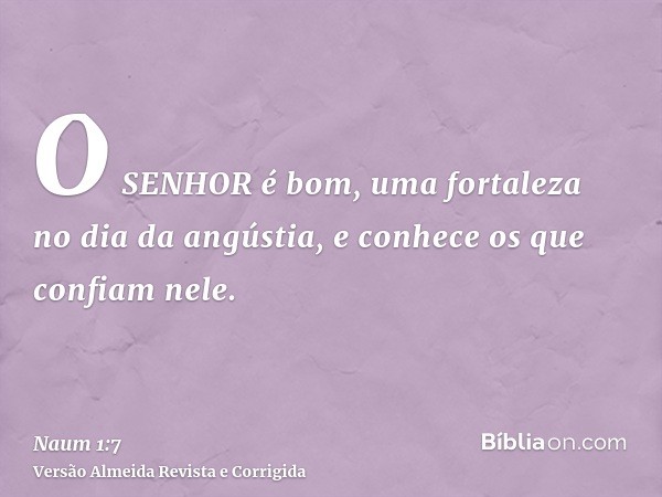 O SENHOR é bom, uma fortaleza no dia da angústia, e conhece os que confiam nele.