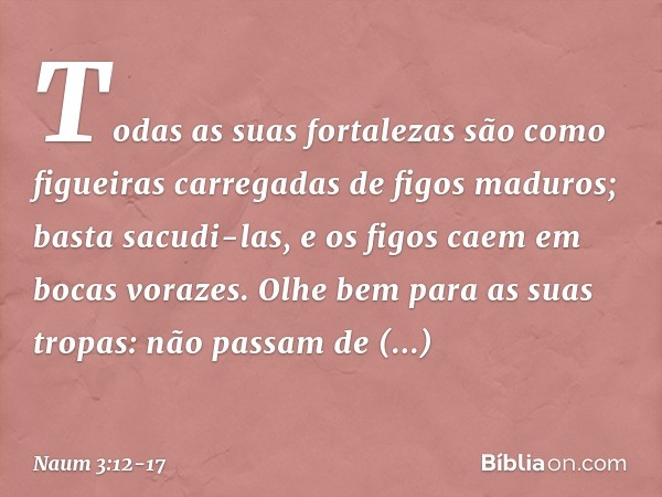 Todas as suas fortalezas
são como figueiras
carregadas de figos maduros;
basta sacudi-las,
e os figos caem em bocas vorazes. Olhe bem para as suas tropas:
não p