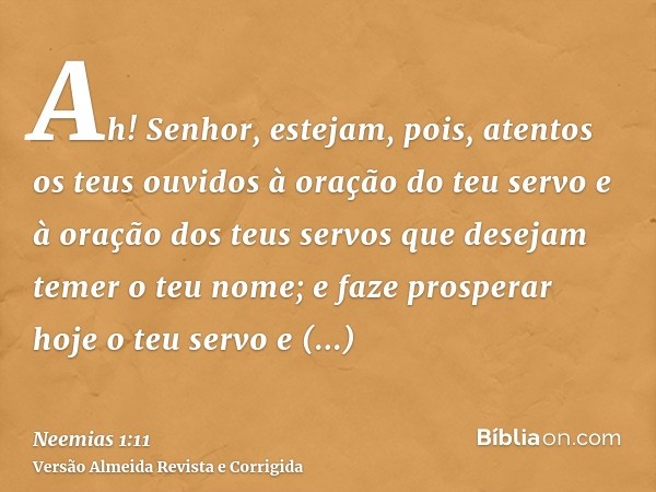 Ah! Senhor, estejam, pois, atentos os teus ouvidos à oração do teu servo e à oração dos teus servos que desejam temer o teu nome; e faze prosperar hoje o teu se
