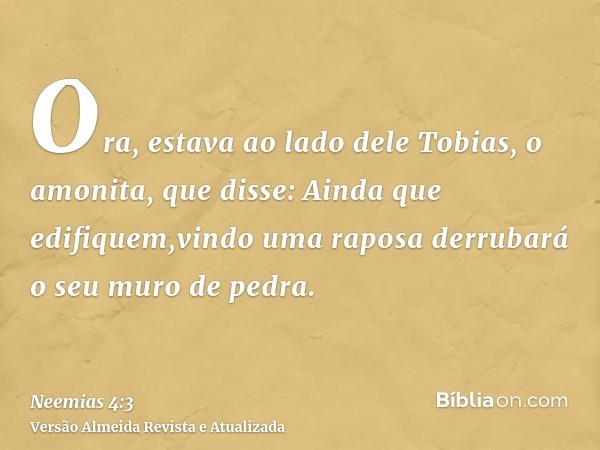 Ora, estava ao lado dele Tobias, o amonita, que disse: Ainda que edifiquem,vindo uma raposa derrubará o seu muro de pedra.