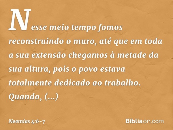 Nesse meio tempo fomos reconstruin­do o muro, até que em toda a sua extensão chegamos à metade da sua altura, pois o povo estava totalmente dedicado ao trabalho