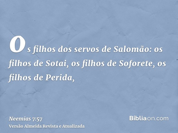 os filhos dos servos de Salomão: os filhos de Sotai, os filhos de Soforete, os filhos de Perida,