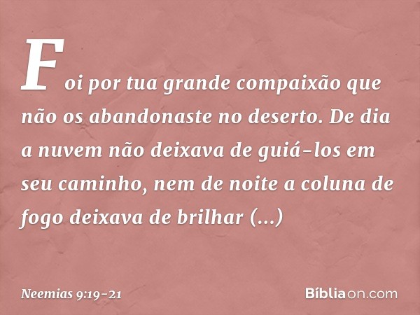 "Foi por tua grande compaixão que não os abandonaste no deserto. De dia a nuvem não deixava de guiá-los em seu caminho, nem de noite a coluna de fogo deixava d