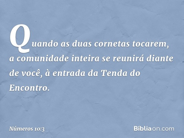 Quando as duas cornetas tocarem, a comunidade inteira se reunirá diante de você, à entrada da Tenda do Encontro. -- Números 10:3