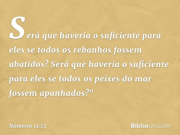 Será que haveria o suficiente para eles se todos os rebanhos fossem abatidos? Será que haveria o suficiente para eles se todos os peixes do mar fossem apanhados