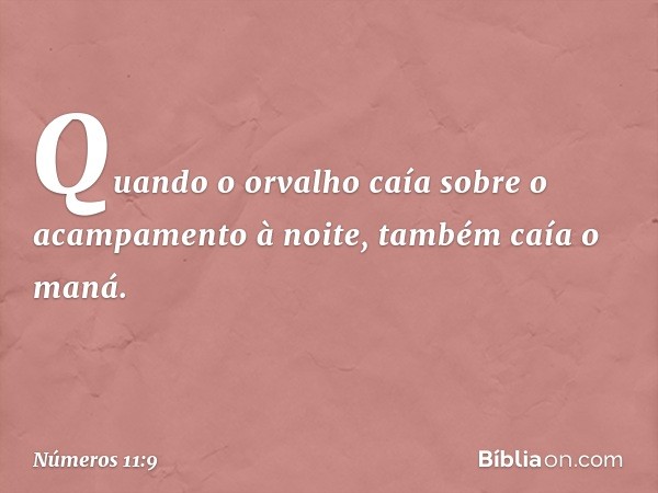 Quando o orvalho caía sobre o acampamento à noite, também caía o maná. -- Números 11:9