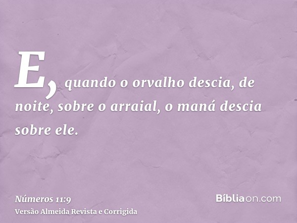 E, quando o orvalho descia, de noite, sobre o arraial, o maná descia sobre ele.