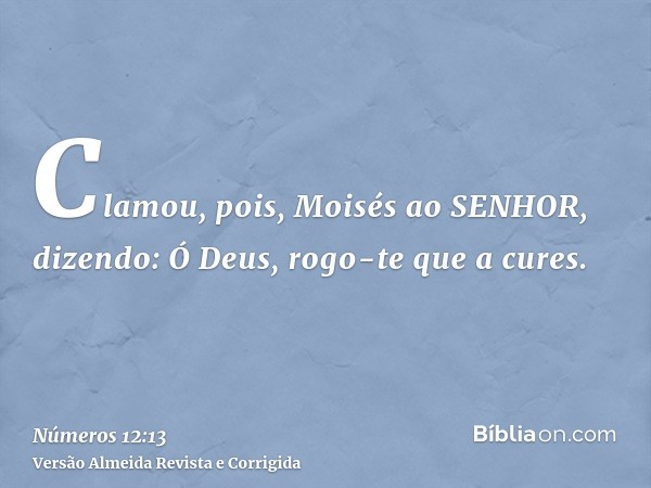 Clamou, pois, Moisés ao SENHOR, dizendo: Ó Deus, rogo-te que a cures.