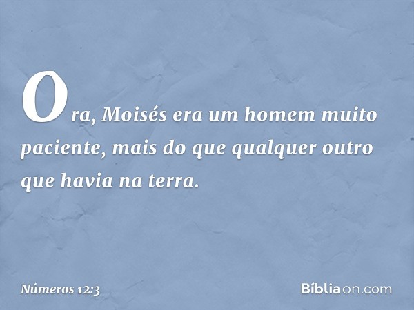 Ora, Moisés era um homem muito paciente, mais do que qualquer outro que havia na terra. -- Números 12:3