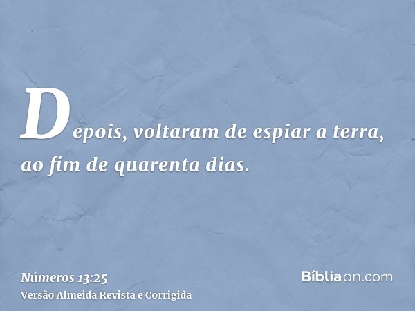 Depois, voltaram de espiar a terra, ao fim de quarenta dias.