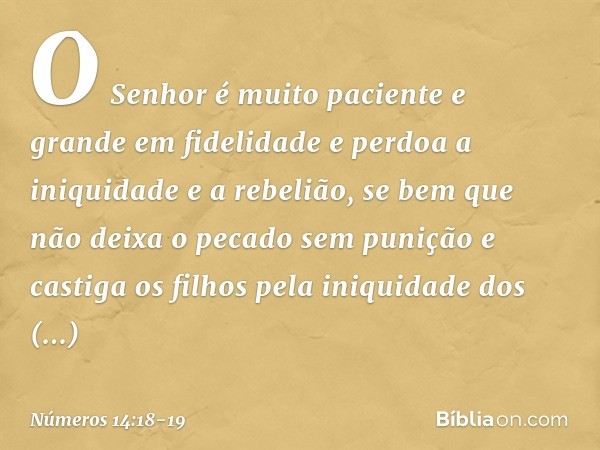 'O Senhor é muito paciente e grande em fidelidade e perdoa a iniquidade e a rebelião, se bem que não deixa o pecado sem punição e castiga os filhos pela iniquid