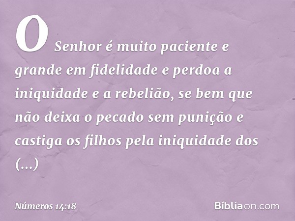 'O Senhor é muito paciente e grande em fidelidade e perdoa a iniquidade e a rebelião, se bem que não deixa o pecado sem punição e castiga os filhos pela iniquid