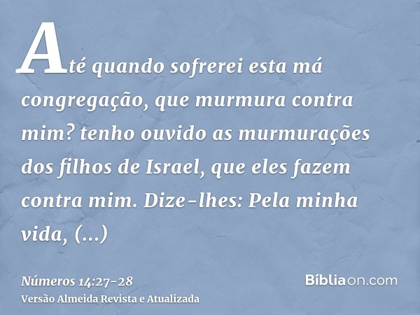 Até quando sofrerei esta má congregação, que murmura contra mim? tenho ouvido as murmurações dos filhos de Israel, que eles fazem contra mim.Dize-lhes: Pela min
