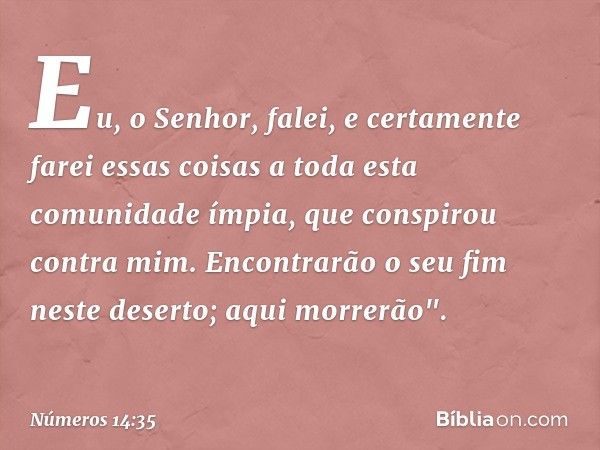 Eu, o Senhor, falei, e certamente farei essas coisas a toda esta comunidade ímpia, que conspirou contra mim. Encontrarão o seu fim neste deserto; aqui morrerão"