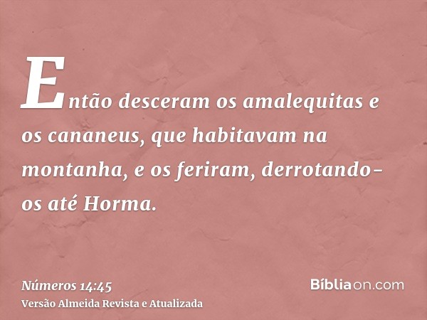 Então desceram os amalequitas e os cananeus, que habitavam na montanha, e os feriram, derrotando-os até Horma.