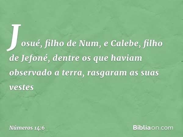 Josué, filho de Num, e Calebe, filho de Jefoné, dentre os que haviam observado a terra, rasgaram as suas vestes -- Números 14:6