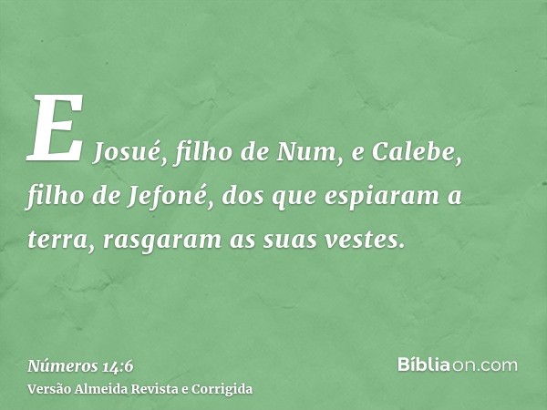 E Josué, filho de Num, e Calebe, filho de Jefoné, dos que espiaram a terra, rasgaram as suas vestes.