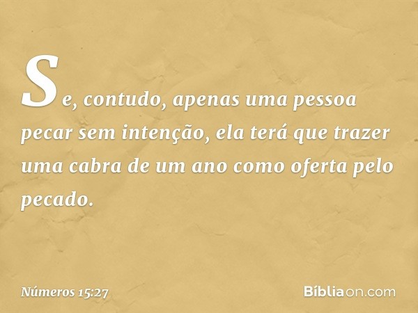 "Se, contudo, apenas uma pessoa pecar sem intenção, ela terá que trazer uma cabra de um ano como oferta pelo pecado. -- Números 15:27