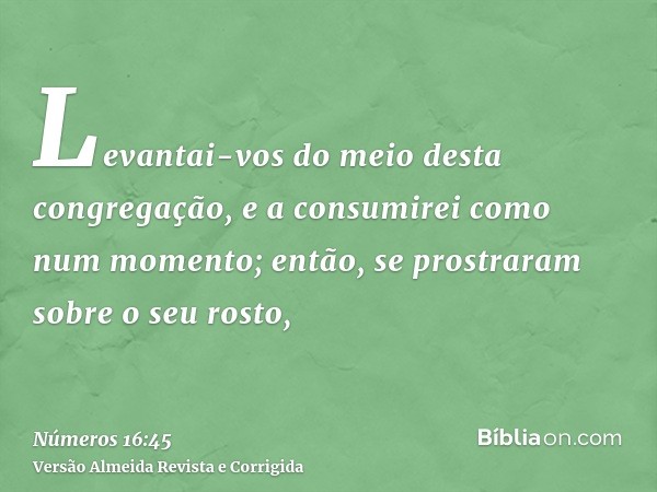 Levantai-vos do meio desta congregação, e a consumirei como num momento; então, se prostraram sobre o seu rosto,
