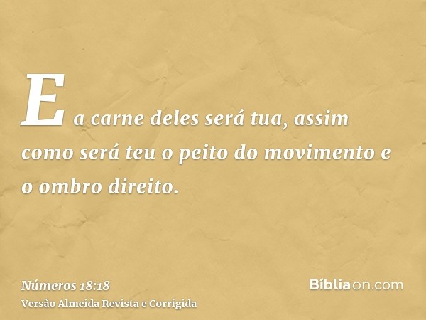 E a carne deles será tua, assim como será teu o peito do movimento e o ombro direito.