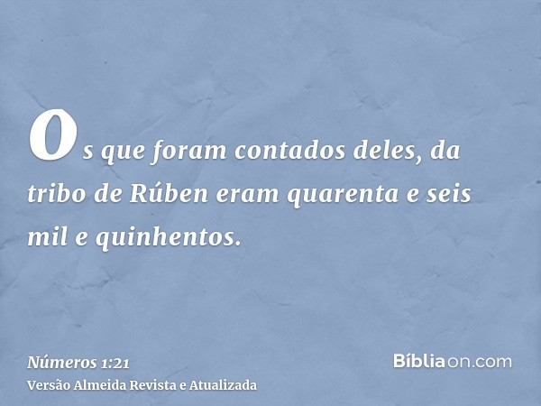 os que foram contados deles, da tribo de Rúben eram quarenta e seis mil e quinhentos.