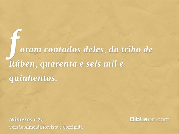 foram contados deles, da tribo de Rúben, quarenta e seis mil e quinhentos.